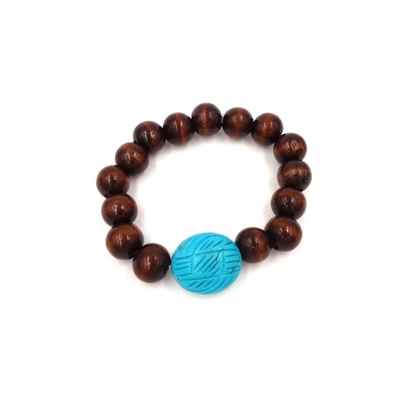 Turquoise Wood Bracelet Handmade Jewelry - Picture 4 of 4